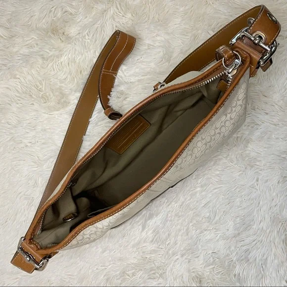 Coach Handbag Shoulder Signature Mini Duffle Ivory leather Brown purse. - Picture 7 of 17